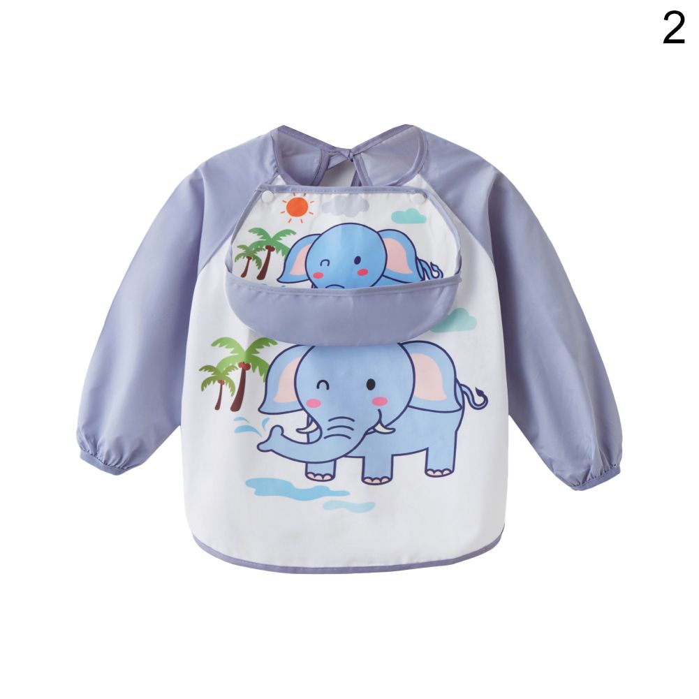 Cute Baby Grey with Animal Pattern Waterproof Drawing Apron Eating Feeding Bib