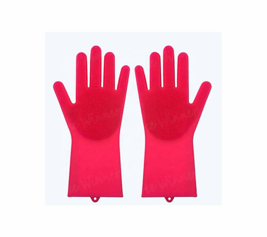 Magic Silicone Dishwashing Gloves - Red