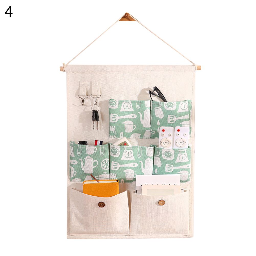7 Pockets Cute Flamingo Polka Dots Pattern Door Wall Hanging Storage Pouch Bag