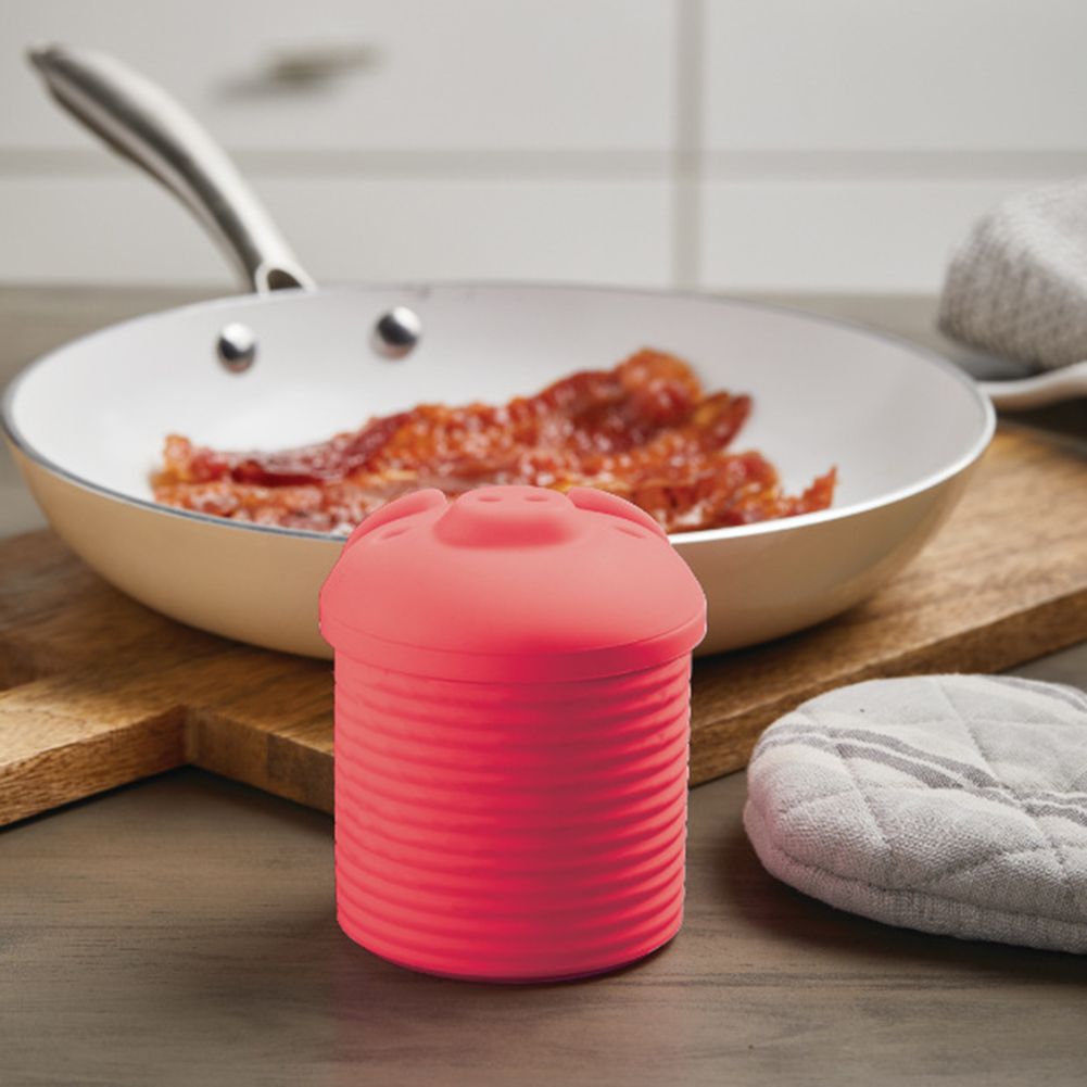 Kitchen Piggy Shaped Silicone Oil Strainer Bacon Grease Storage Can Container