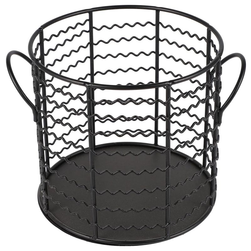 Kitchen Creative Snacks Fruit Basket Hollow Iron Home Storage Basket Organizer-Black