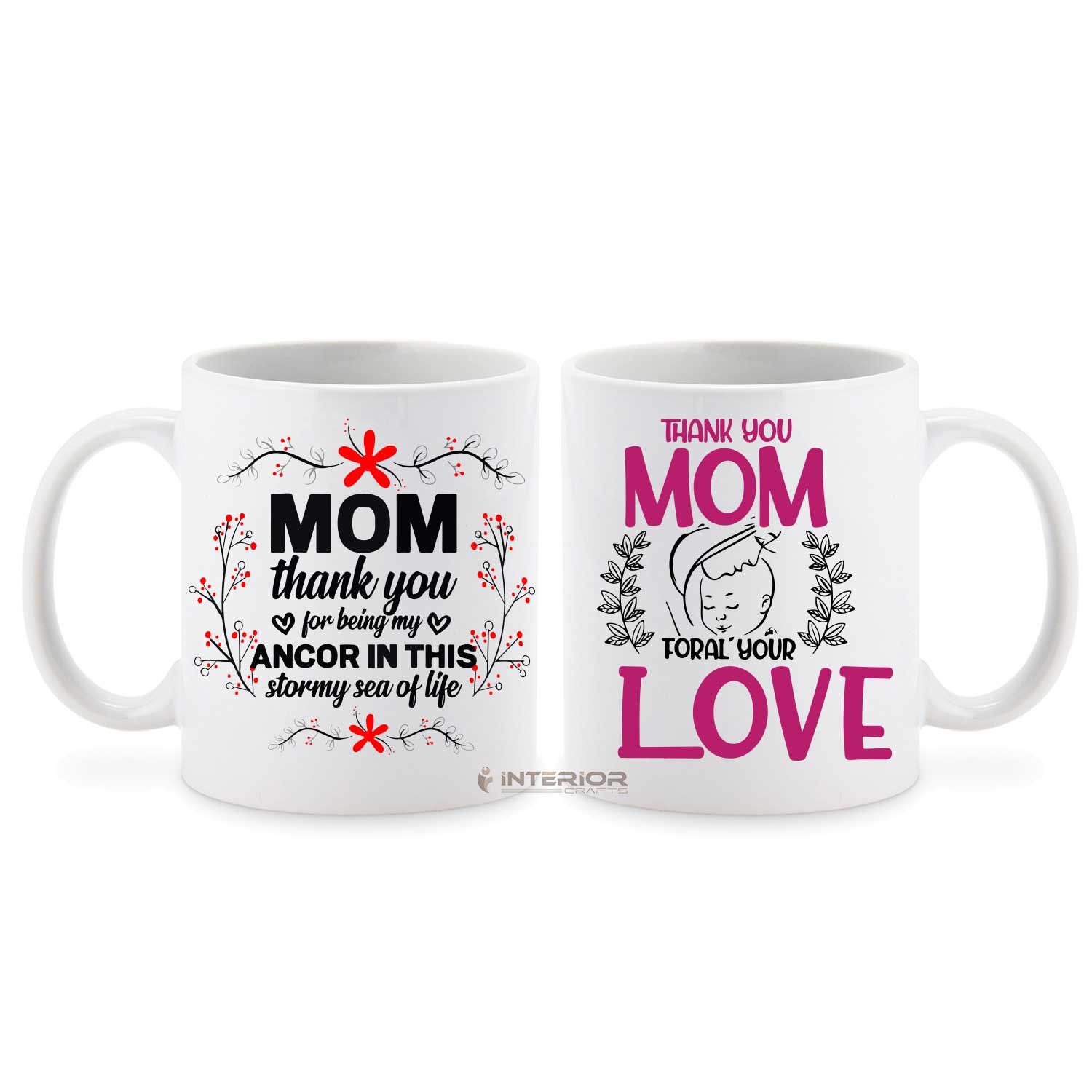 Thank You MOM I Love mom - White Graphics Design Printed Ceramic Mug INT-0074