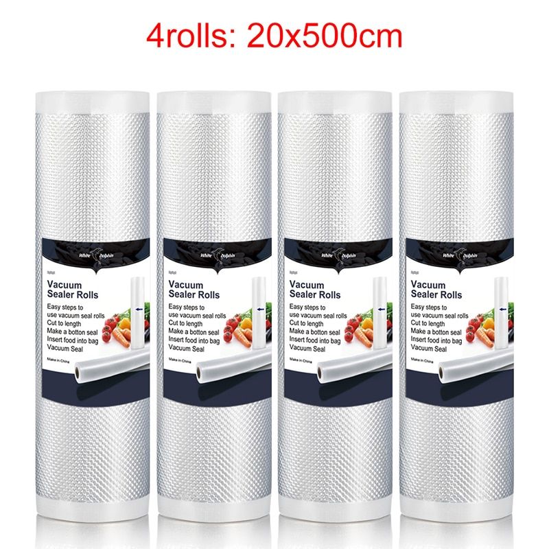 White Dolphin 4 Rolls Vacuum Bags For Food Storage Packing Household Best Food Vacuum Sealer Rolls 12 15 20 25 x 500CM