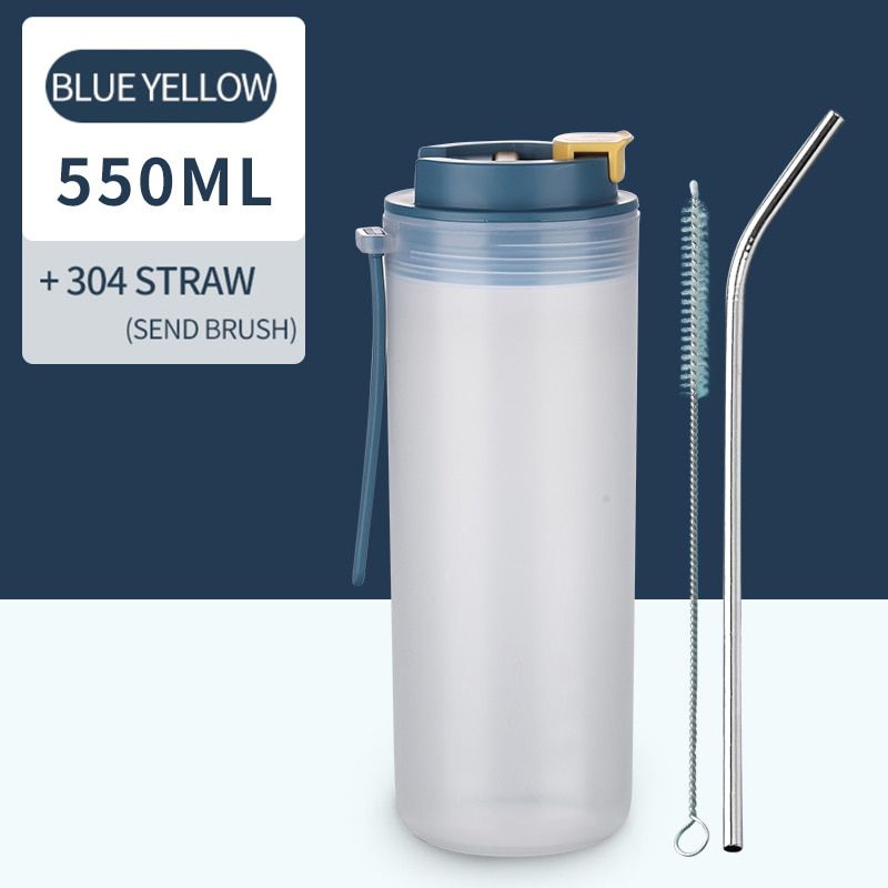 WORTHBUY Portable Travel Water Bottle With Straw Plastic Sport Bottle For Kids Drinking Juice Milk Bottle Leakproof Drinkware