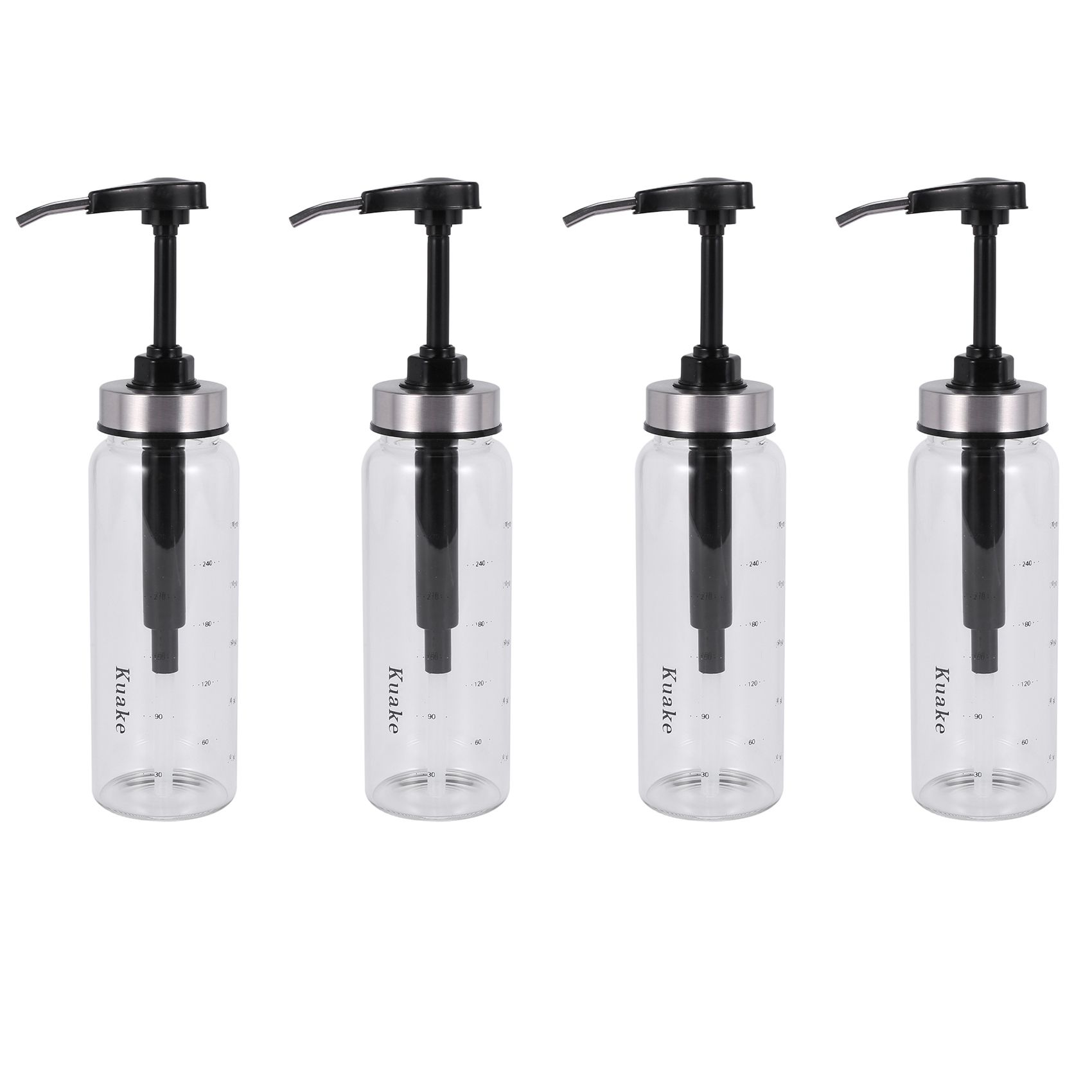 4X Sauce Pump Dispenser with Glass Bottle Leakproof Kitchen Condiment Dispenser for Honey Ketchup Mustard Mayo