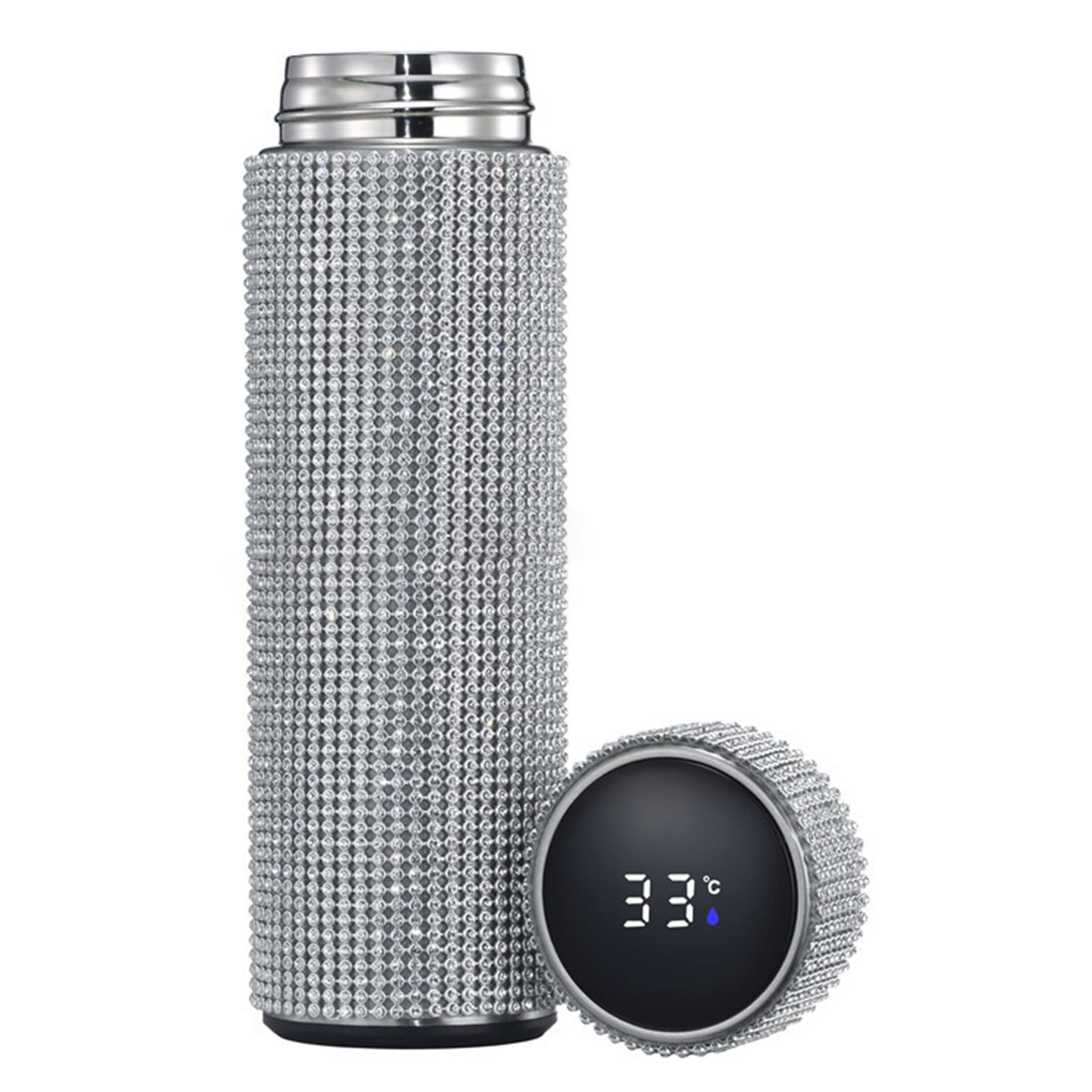 500ml Insulated Bottle Portable Large Capacity Stainless Steel Faux Diamond Vacuum Water Bottle for Travel