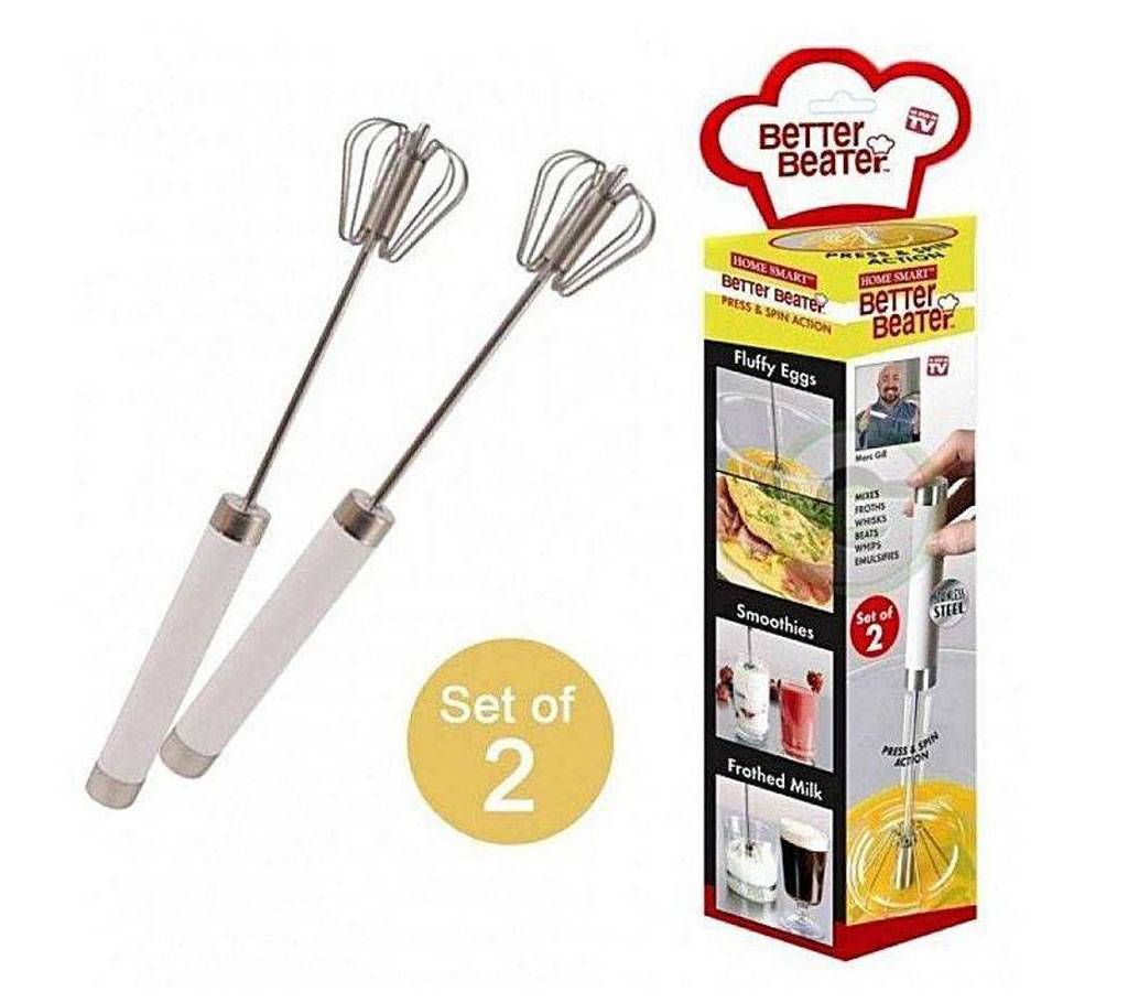 Press & Spin Action Better Beater - Set of 2- Silver