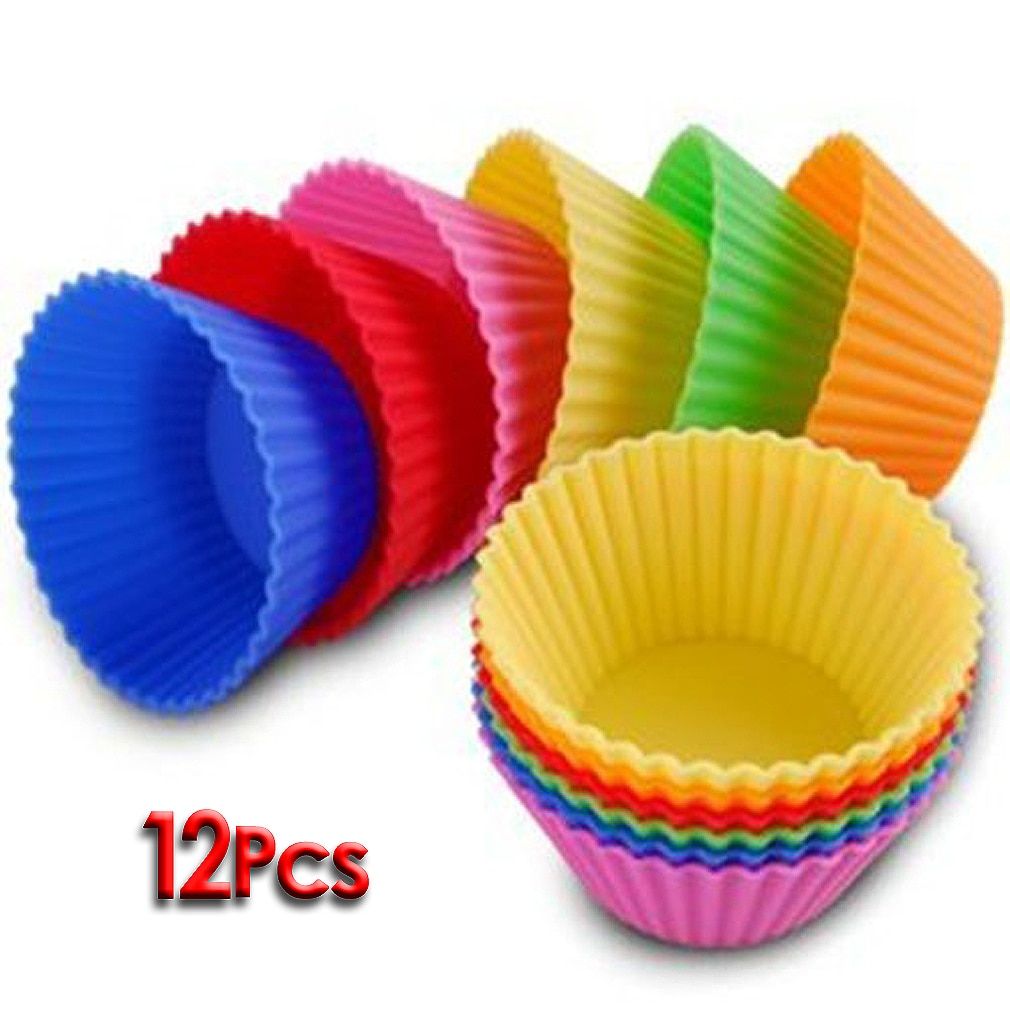 12pcs Round Shape Muffin Cupcake Mold Colorful Silicone Muffin Cases Cake Cupcake Liner Baking Mold Baking Dishes Pan Form