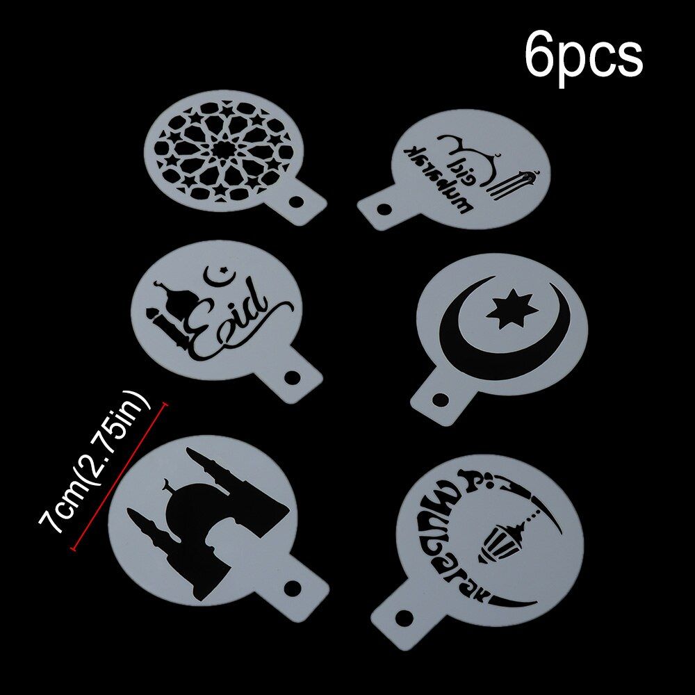 3/6PCS Mosque Eid Mubarak Ramadan Coffee Stencilst Set DIY Cookie Biscuits Mold Fondant Cake Decoration Tools