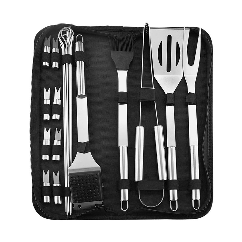 Barbecue Tools Set Hanging Handle Hollow Shovel Sharp Fork Oil Brush Portable Storage Bag