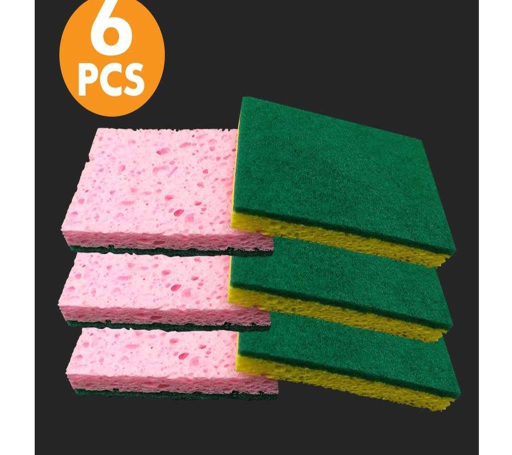 CELLULOSE SPONGE WITH SCOURING PAD 6 PCS PACK