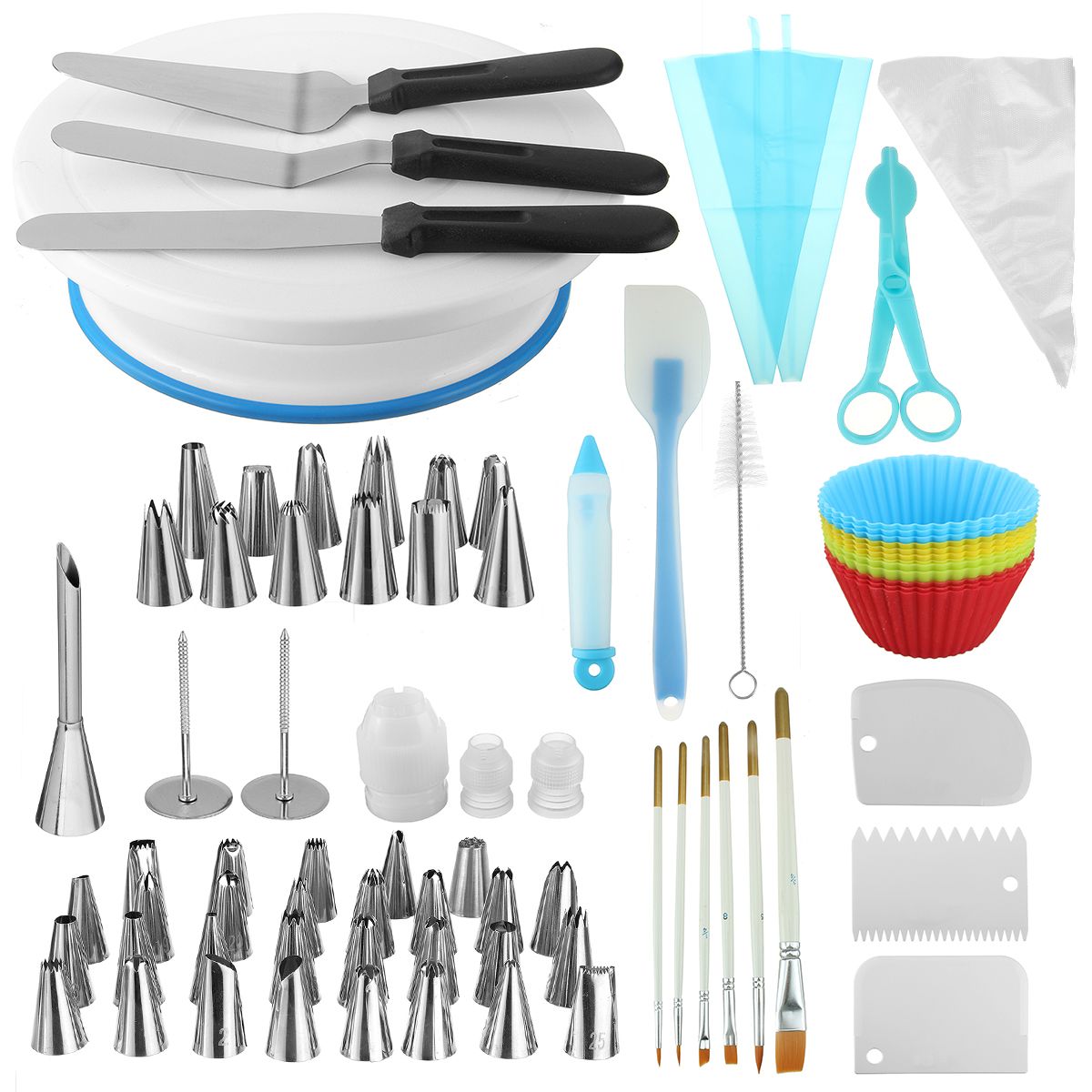 117PCS Cake Decorating Kit Baking Flower Icing Piping Nozzle With Rotating Turntable DIY Birthday Cake Cupcake Melaleuca Cake Purism