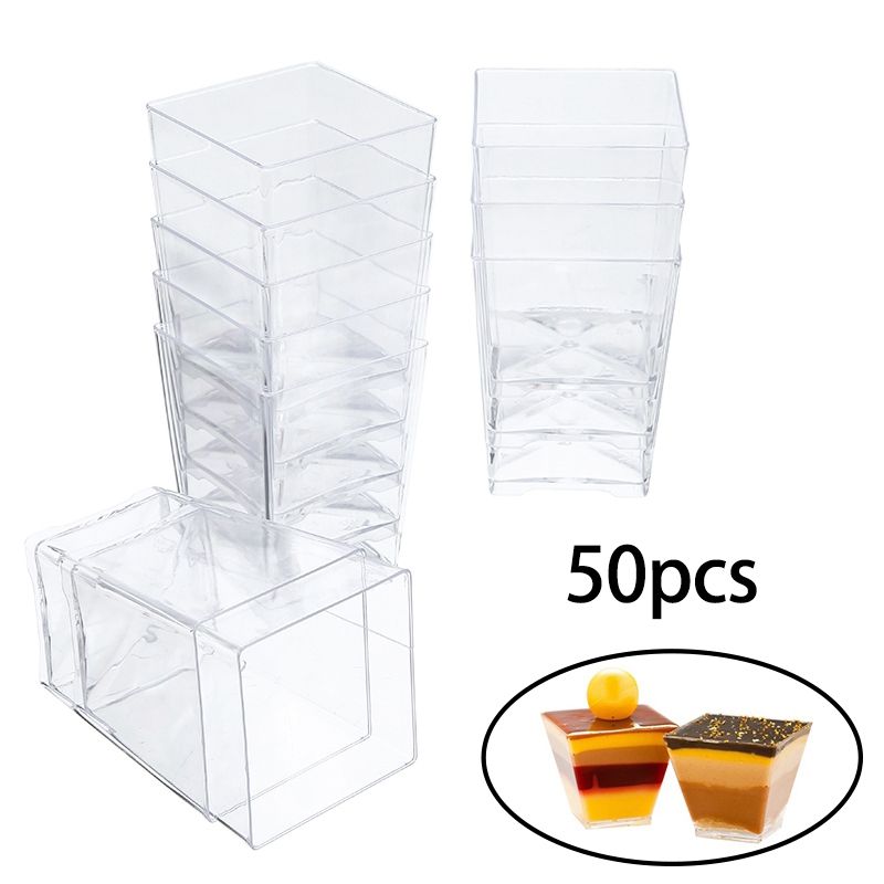 Individual 50Pcs 60Ml 2Oz Disposable Plastic Cake Cups Clear Trapezoidal Food Container for Jelly Yogurt Mousses Dessert Baking Exquisite Product