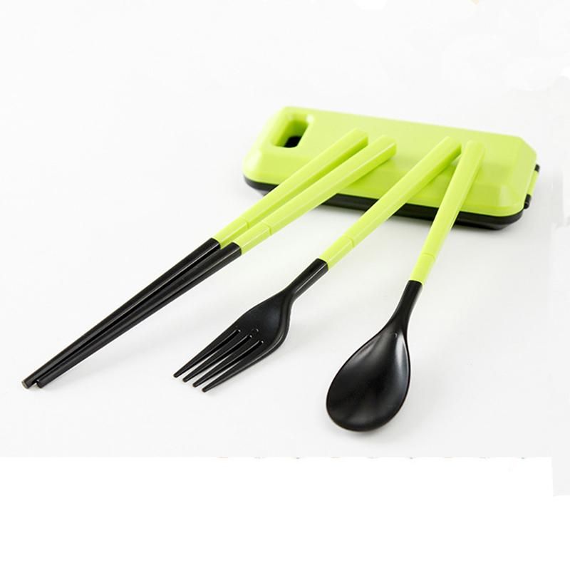 Three-Piece Portable Tableware Sets With Folding Spoon Fork Chopsticks For Bento Lunch Box Kitchen Tools