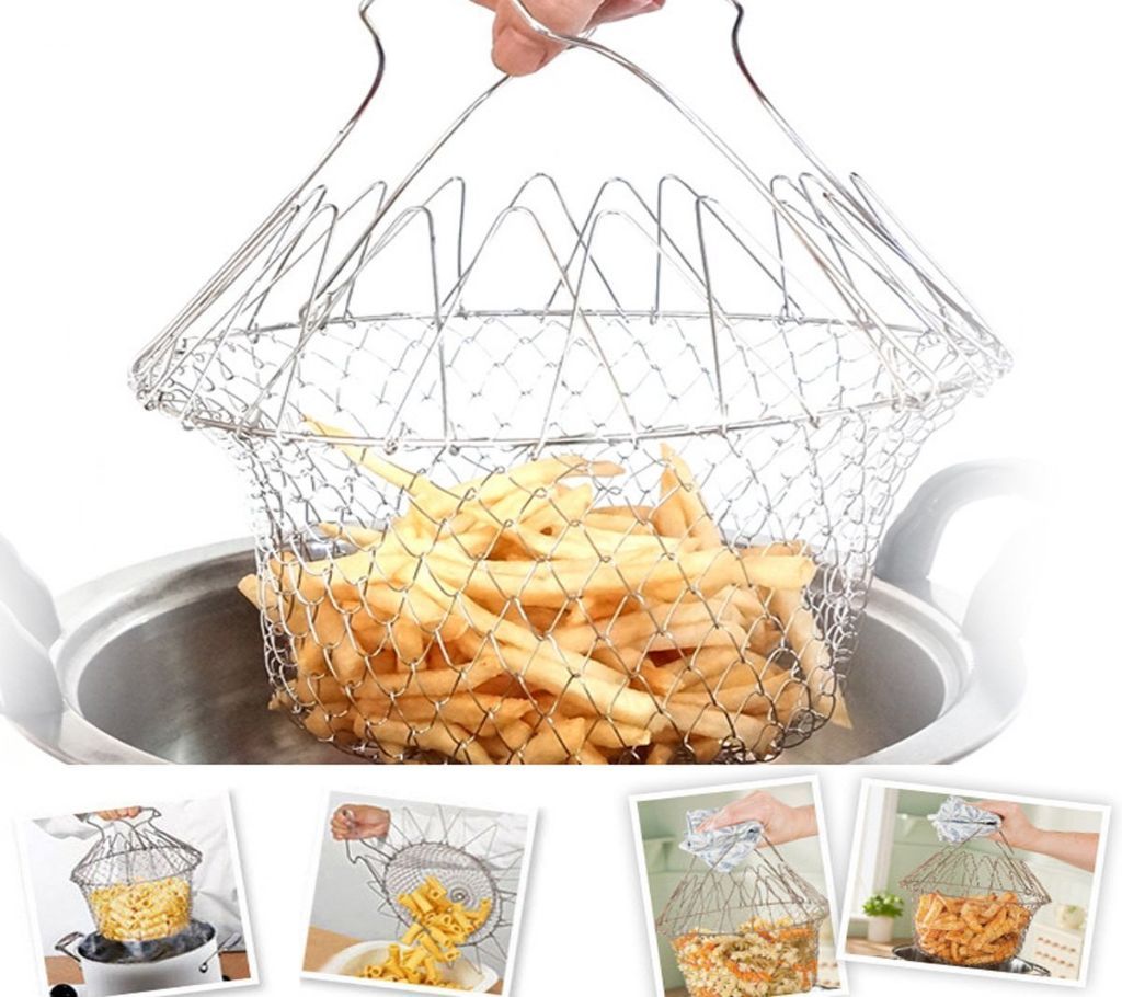 12 in 1 Foldable Steam Rinse Strain Fry French Chef Basket Magic Basket Mesh Basket Strainer Net Kitchen Gadgets Cooking Tool