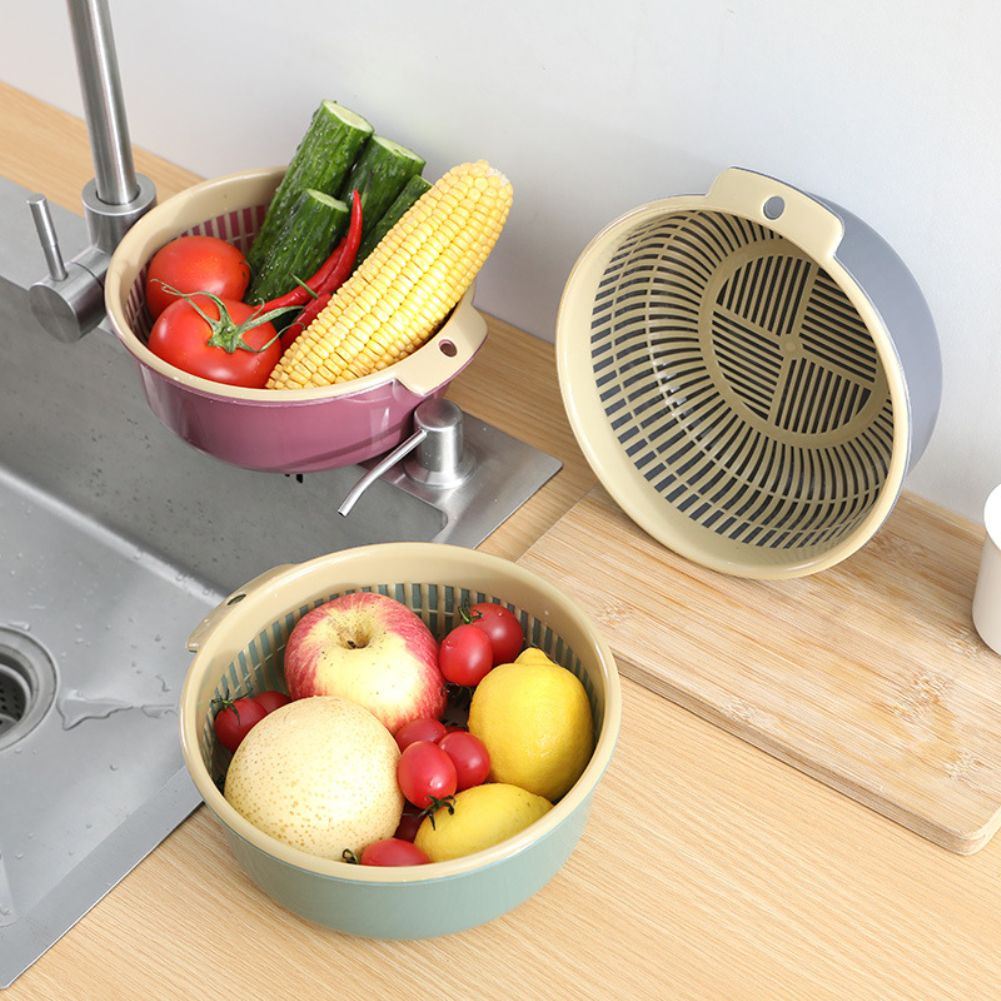 Double layer hollow fruit basin washing fruit drain basket household fruit basket creative plastic vegetable basket kitchen vegetable basin with nice material