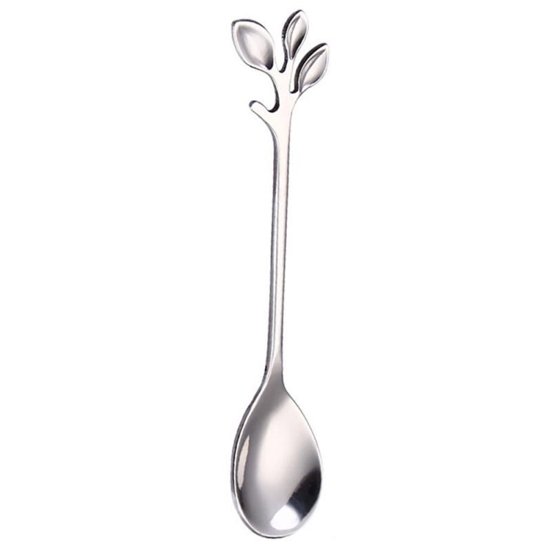 1branch Leaf Spoon Stainless Steel Flatware Coffee  Tea Spoons Dessert Cheese Food Grade Kitchen Tableware Decoration