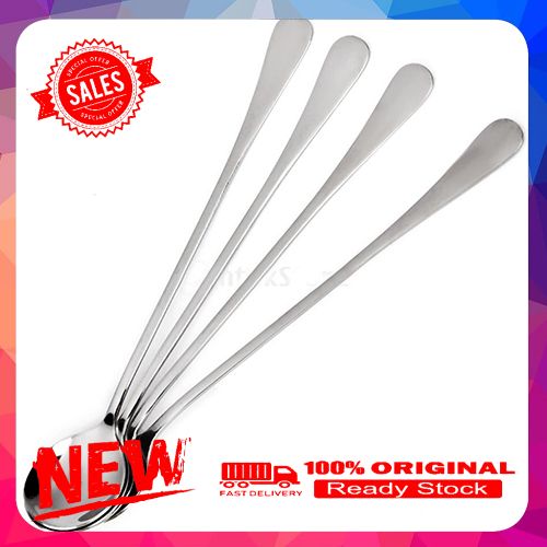 Home Kitchen Tool 4 Pcs Long Round Stainless Steel Coffee Honey Ice Cream Spoons