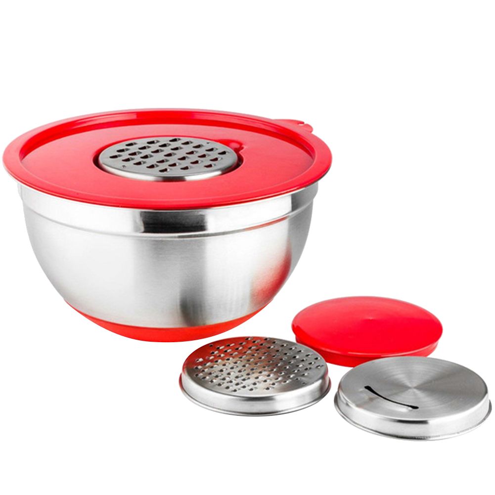 OIMG Stainless Steel Mixing Bowl Lid Grater Cake Salad Food Container Kitchen Tool