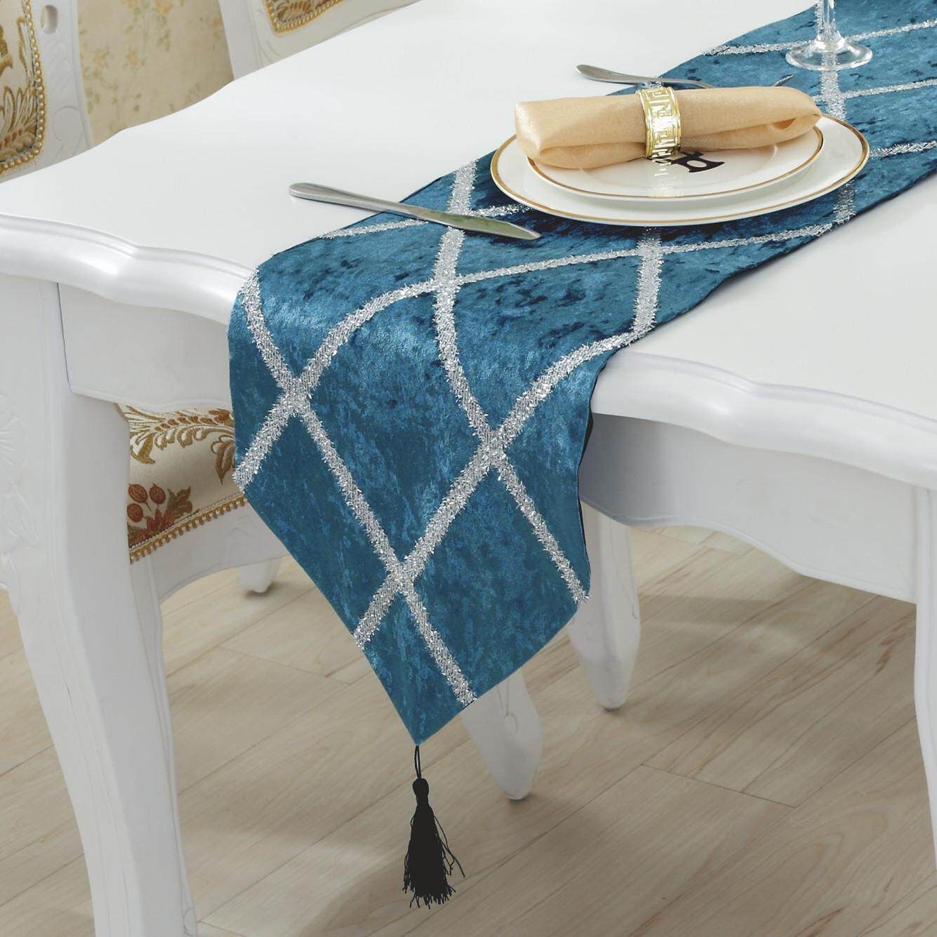 Panda Online 180x28cm Modern Rhombus Lattice Table Flag Table Runners TV Cabinet Cover Cloth Bed Banner