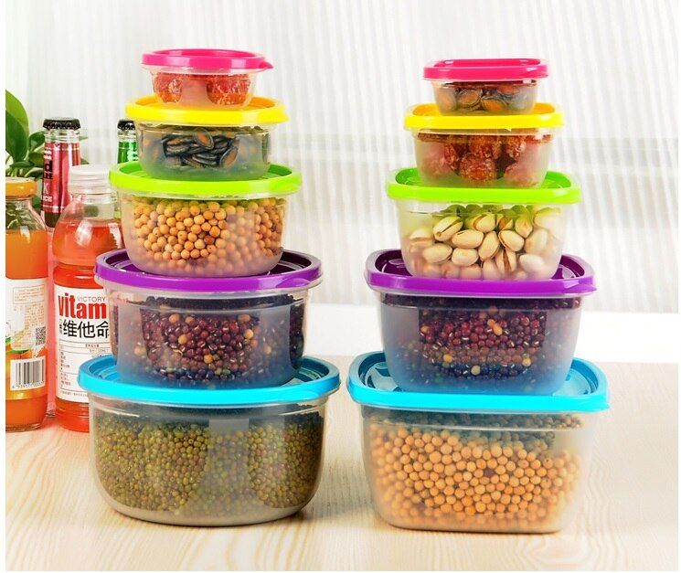 5pcs/set Plastic Microwave Lunch Box Refrigerator Storage Box Food Containers