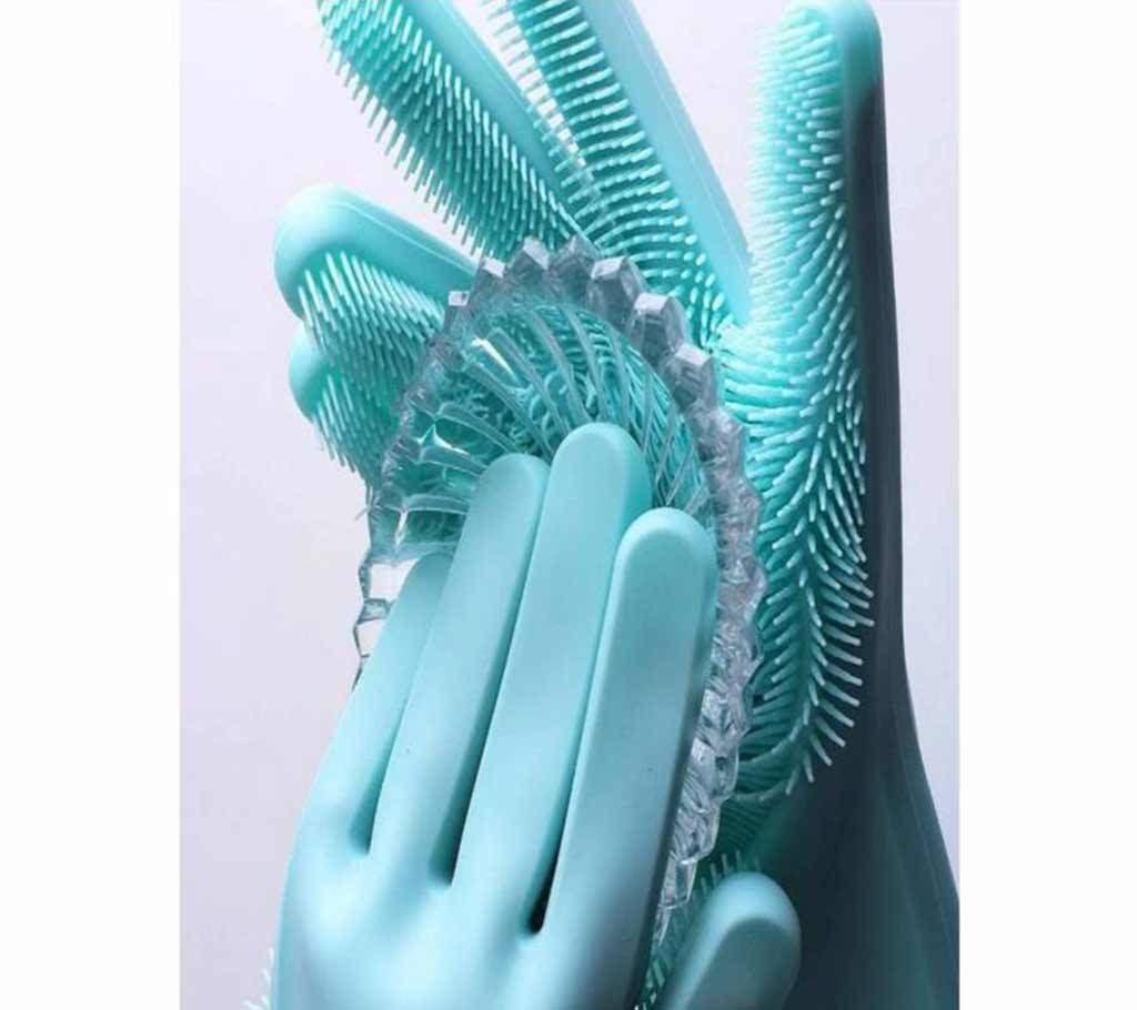 1 Pair Silicone Dishwashing Scrubber Dish Washing Sponge Rubber Scrub Gloves Kitchen Cleaning