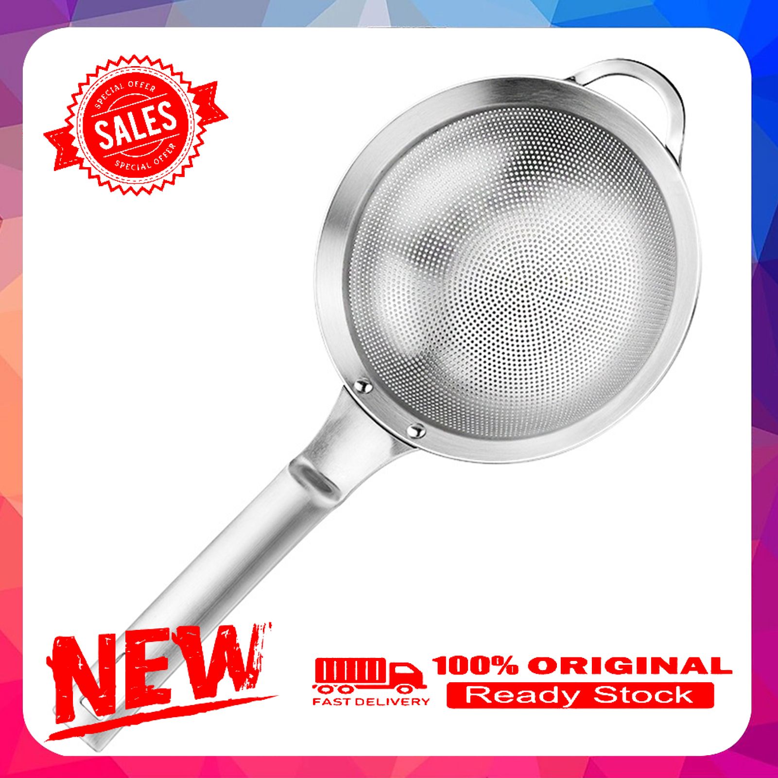 Strainer Household Portable Stainless Steel Superfine Oil Flour Colander with Hook for Home Hotel Kitchen