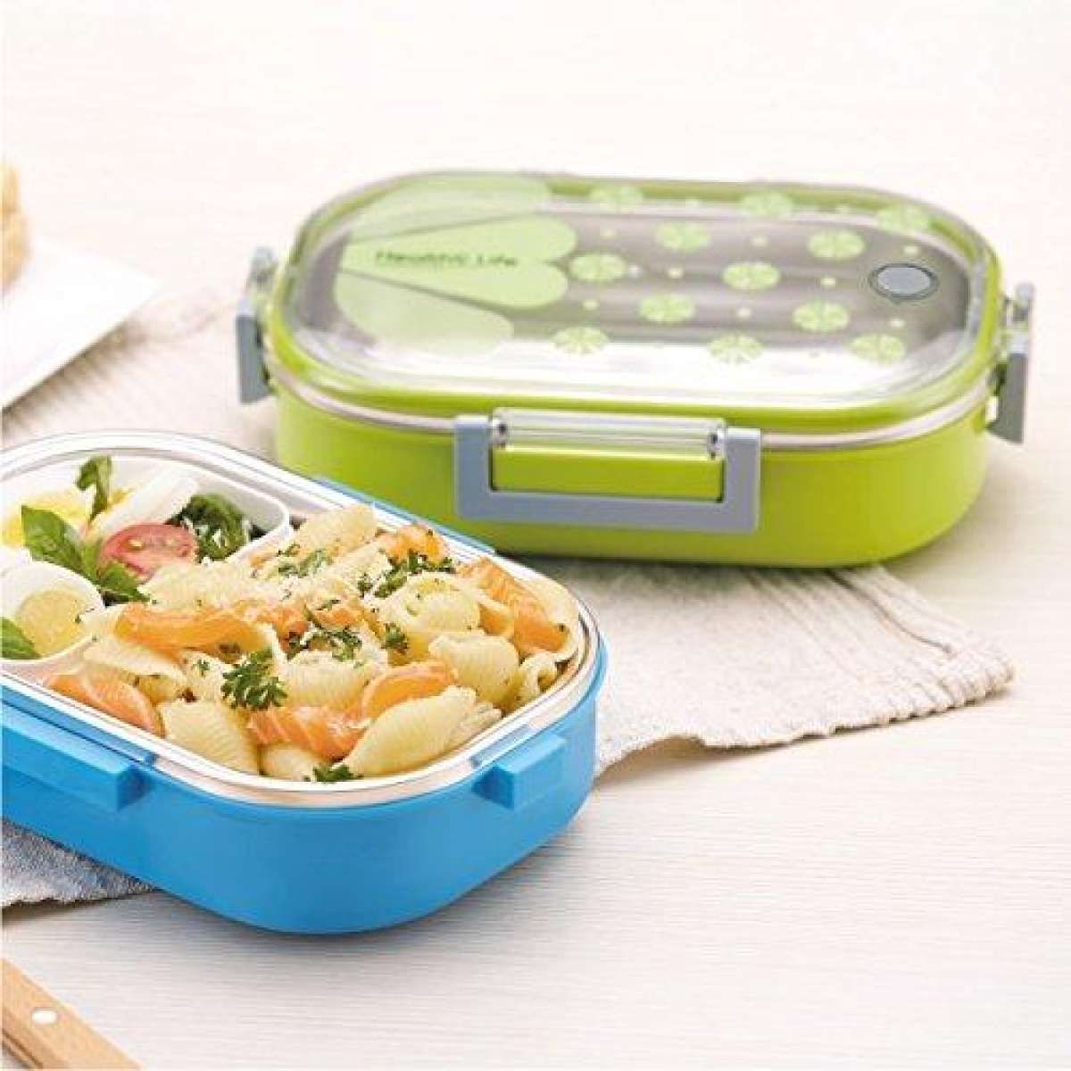 Tedemei Stainless Steel Insulated 2 Grid Lunch Box With Spoon And Mini Salad Box