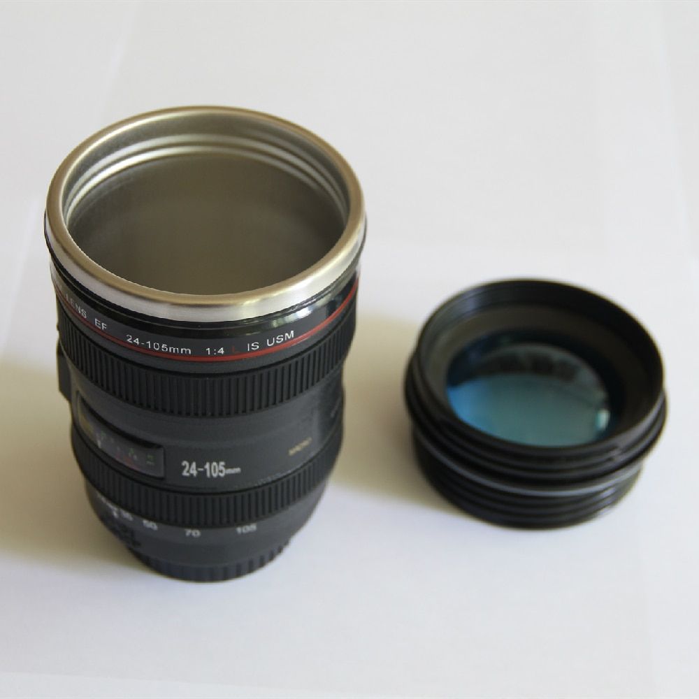 Camera Lens Mugs Coffee Tea Cup Mugs with Lid Novelty Creative Gifts Thermocup Thermo Mug 400ml Stainless Steel Liner