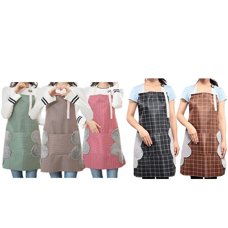 5 Pieces of Housework Apron Adjustable Hand Wipe Apron Kitchen Waterproof Large Pocket Coral Apron Workwear Exquisite Product
