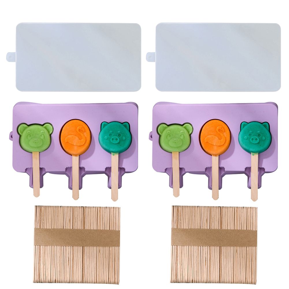 2Pcs Silicone Cartoon Fruit DIY Ice Lolly Cream Maker Mold with Wooden Sticks