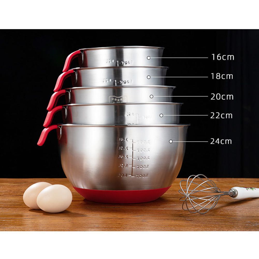 Yfashion Stainless Steel Bowl with Handle for Beat Eggs Stir Fruit Salad Nonslip Silicone Bottom Bowl Diameter:Inner diameter 20cm