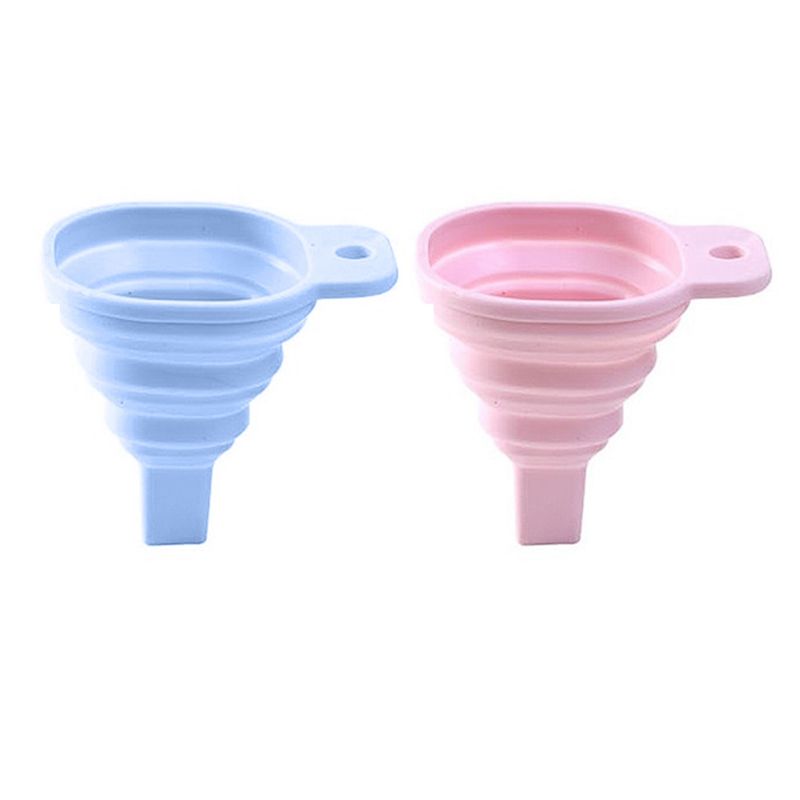 Durable 2 Pcs Silicone Folding Funnel Telescopic Long Collapsible Style Funnels for Household Liquid Dispensing, Blue & Pink
