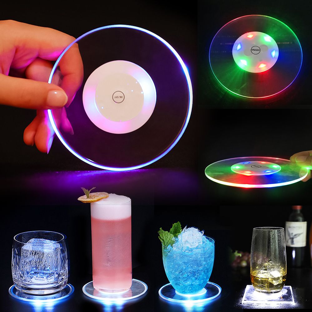 Acrylic Crystal Ultra-Thin Led Light Coaster Cocktail Coaster Flash Bar Bartender Lighting Base Lamp Placemat For Dining Table