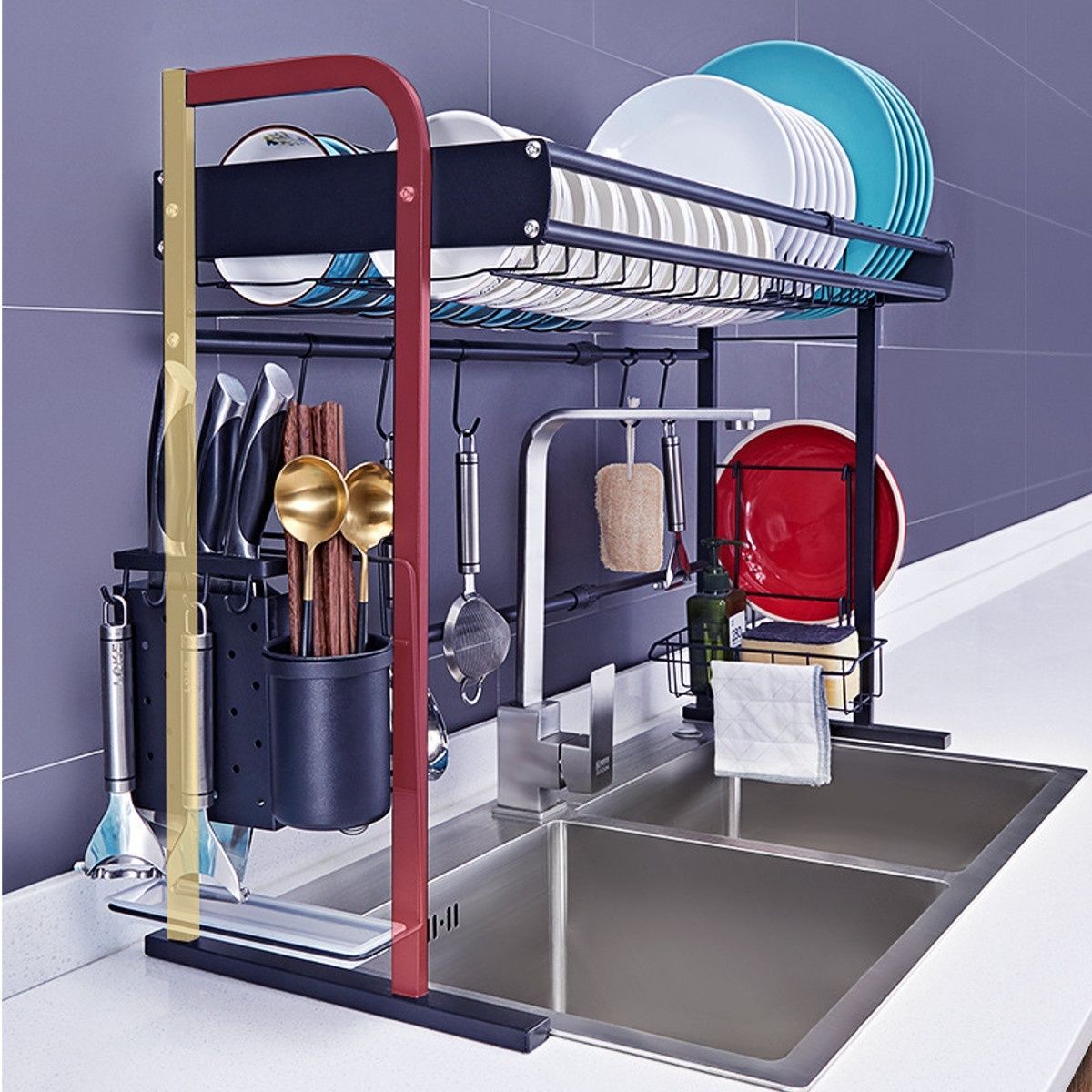 Over The Sink Stainless Steel Dish Bowl Drain Rack Drying Shelf Kitchen Storage Organizer