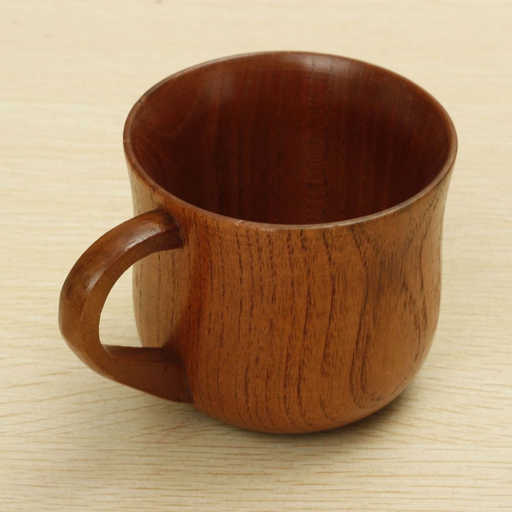 Wooden Handle Cup Handcrafted Handmade Natural Wood Coffee Tea Juice Milk Mug  -