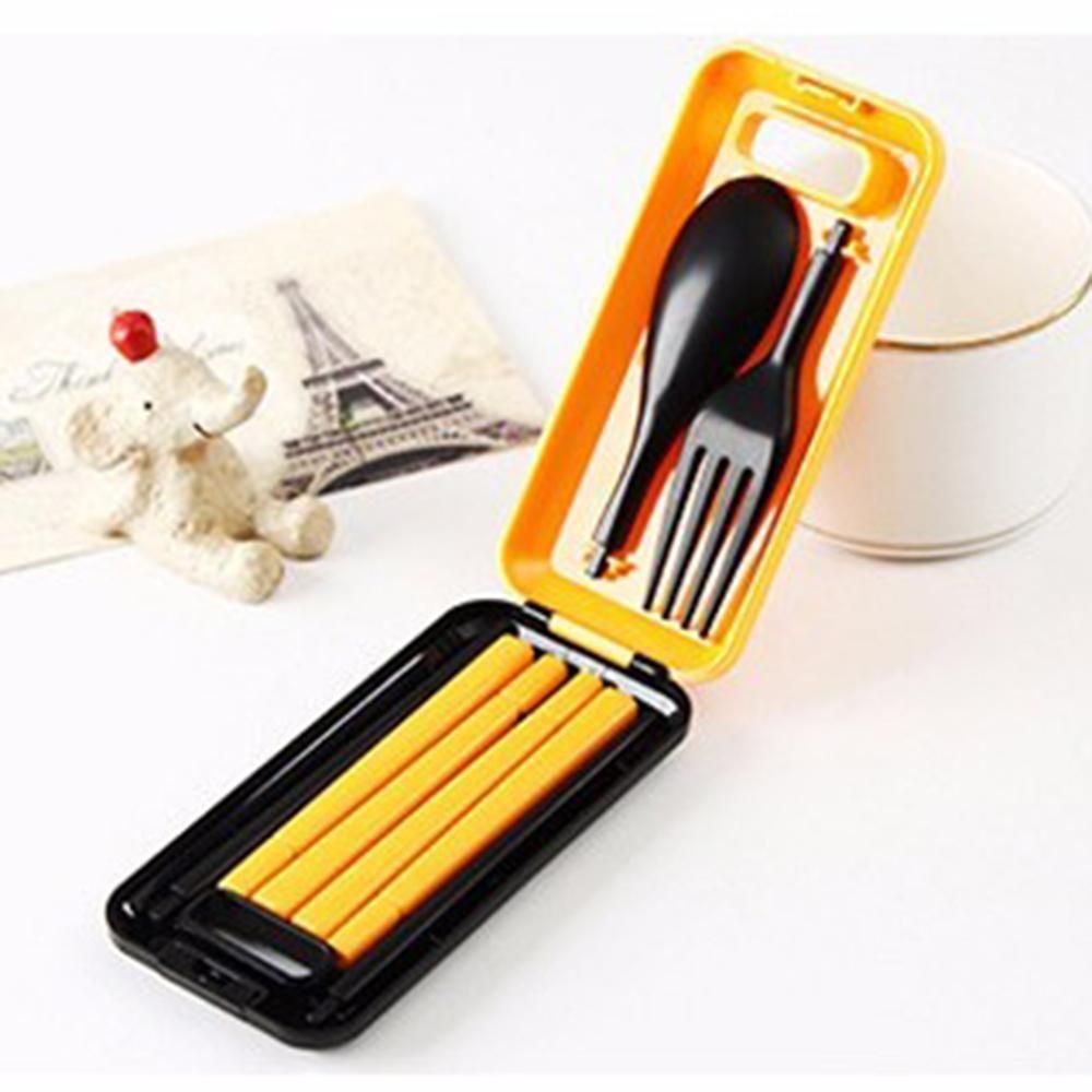 OIMG Three-Piece Portable Tableware Sets With Folding Spoon Fork Chopsticks For Bento Lunch Box Kitchen Tools