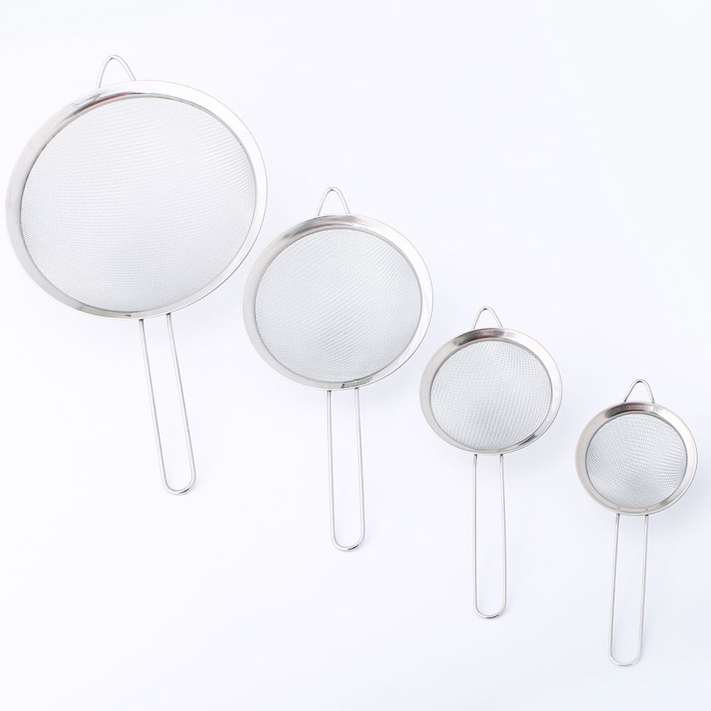 Yfashion 4Pcs/Set Stainless Steel Kitchen Flour Sieve Long Handle Strainer Filter Baking ool
