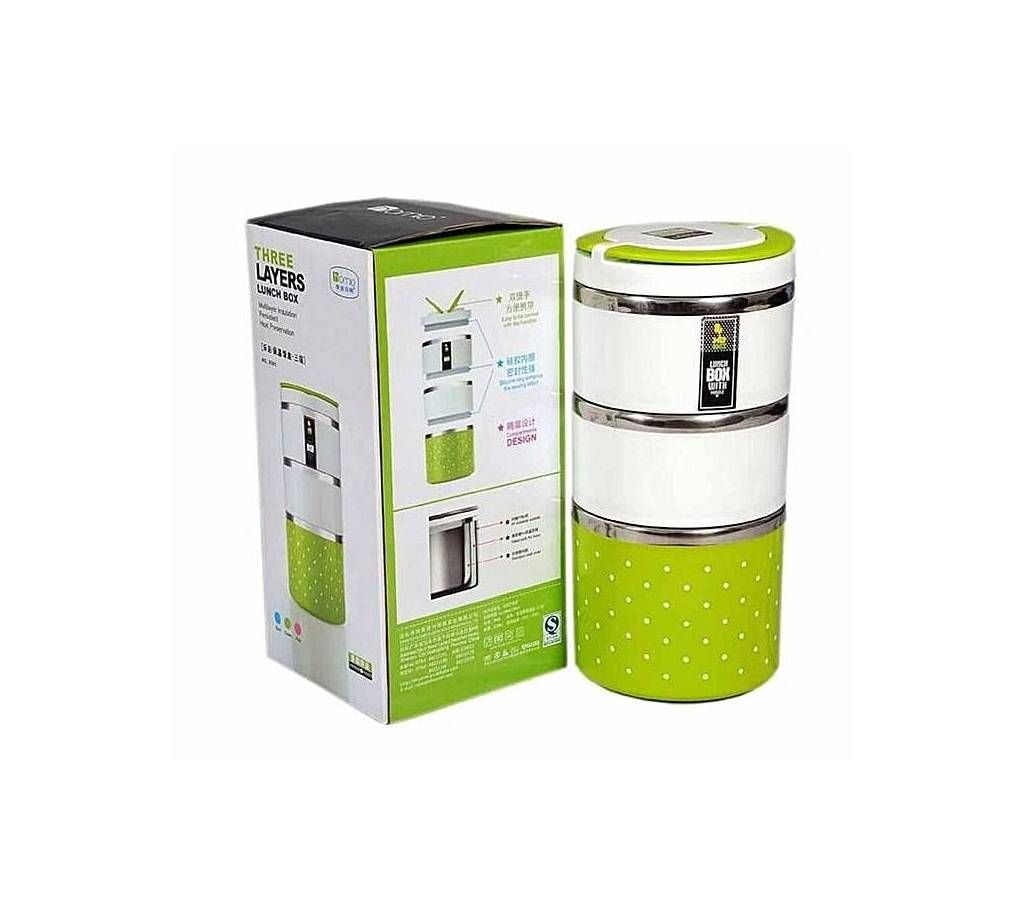 3 Layer Lunch Box Set - Green and White