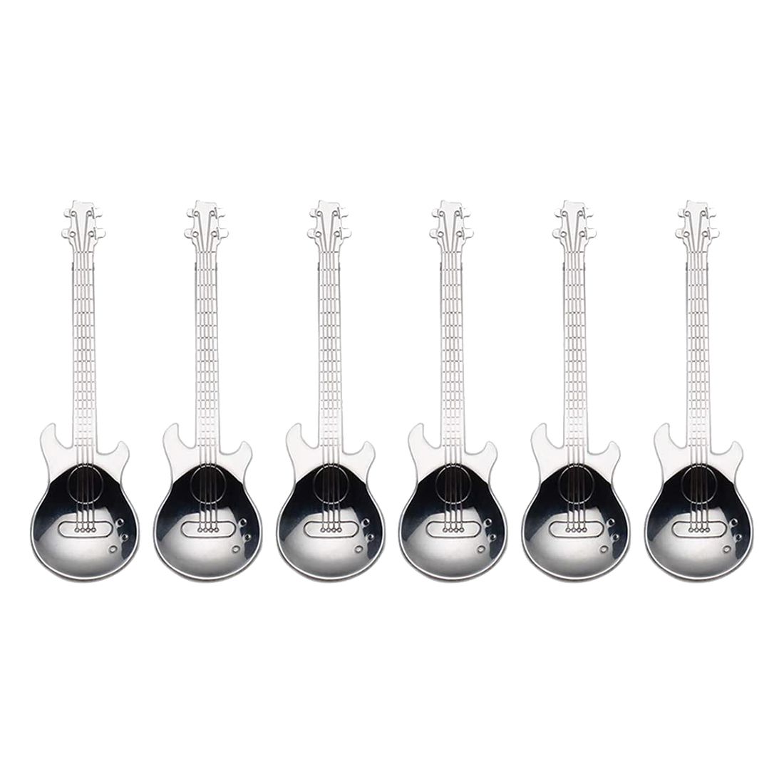 Guitar Coffee Spoons 6 Pack Creative Cute Spoons Stainless Steel Teaspoons Stirring Spoon Guitar Shaped