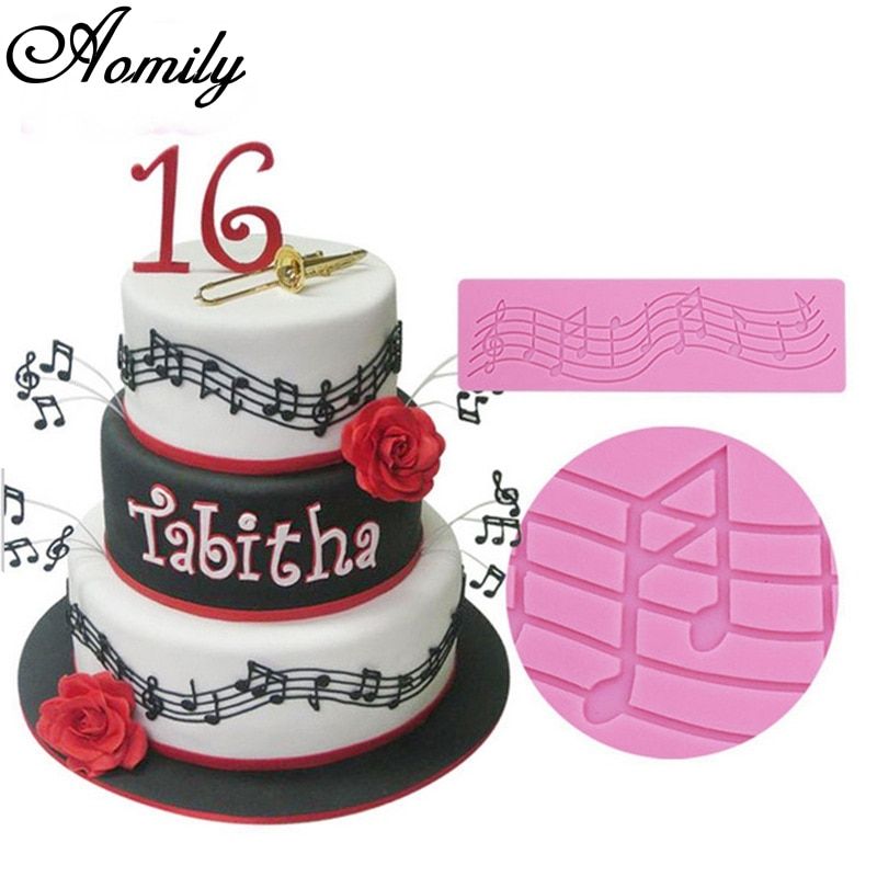 Aomily Musical notation Cake Mold Wedding Cake Silicone Fondant Mold Mousse Brim Decor Sugarcraft Icing Mat Pad Pastry Baking