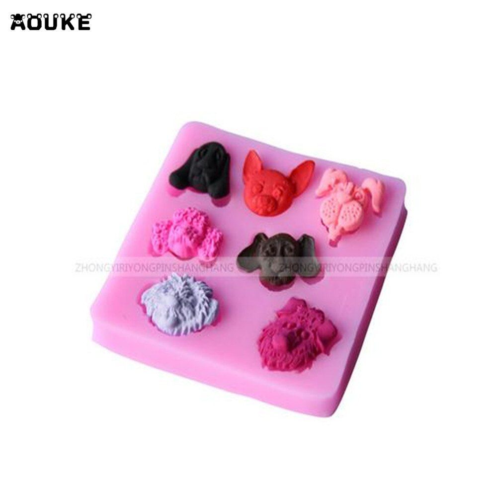 Cartoon Cute Pet Dog Head Fondant Cake Silicone Mold  Cake Decoration DIY Tools Biscuits Pastry Mould Chocolate Ice Cube Molds