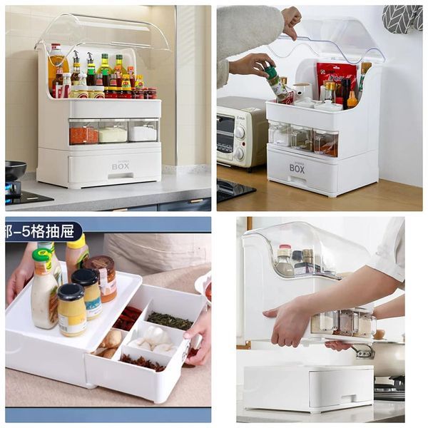 Large Capacity Kitchen Storage Box . Beautiful Color & Multipurpose Kitchen Storage Box. Seasoning Storage and Preservation Dust-proof and Insect-proof/Large Capacity Durable/Waterproof/Layered With Drawers.