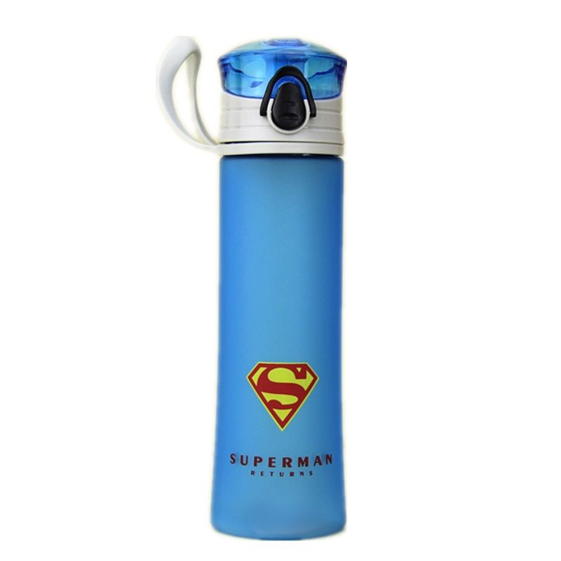 Bpa Free 450ml Super Heros Water Bottle PC Mlik&Tea bottle Frosted Suface Body Portable Cartoon league water kettle Handle Rope
