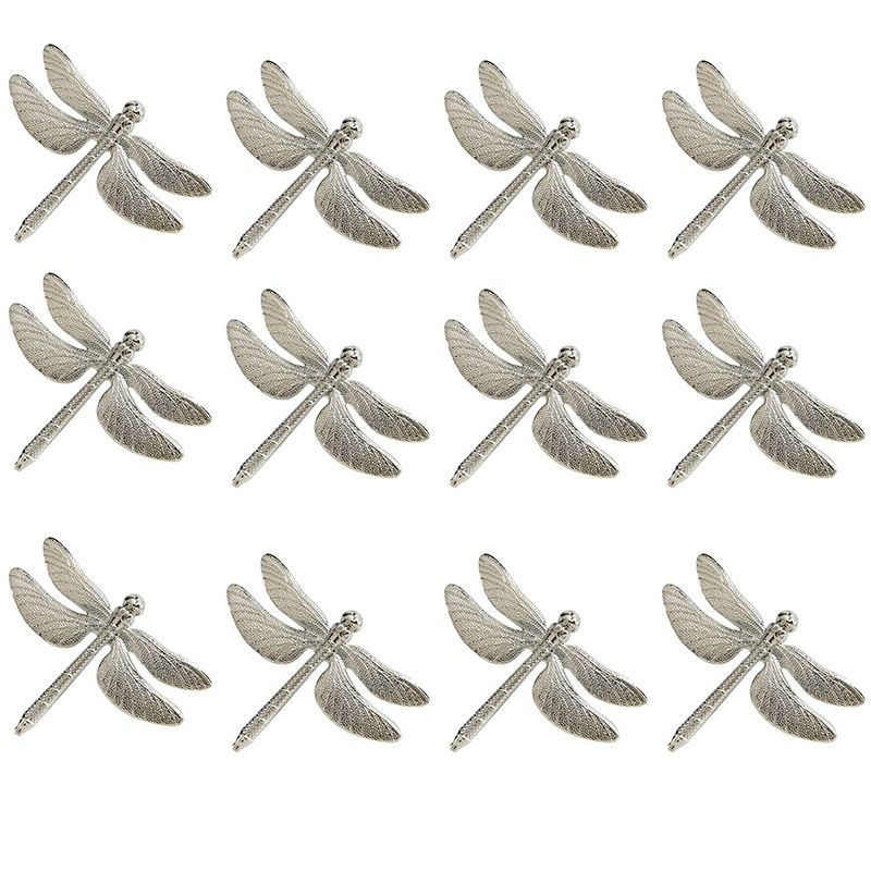 12 Pcs Dragonfly Napkin Rings, Zinc Alloy Napkin Buckle Silver Napkin Ring For Hotel Wedding Holiday Table Dinner Party Decoration