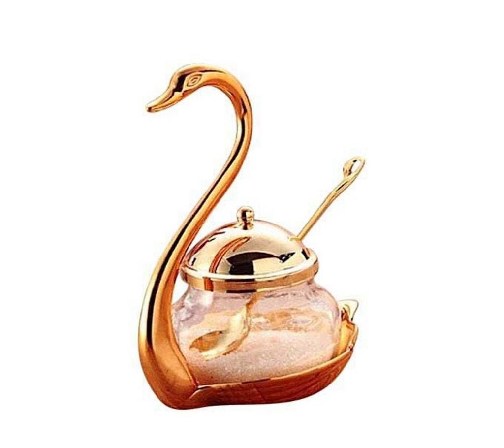 swan sugar Bowl And Spoon -Golden