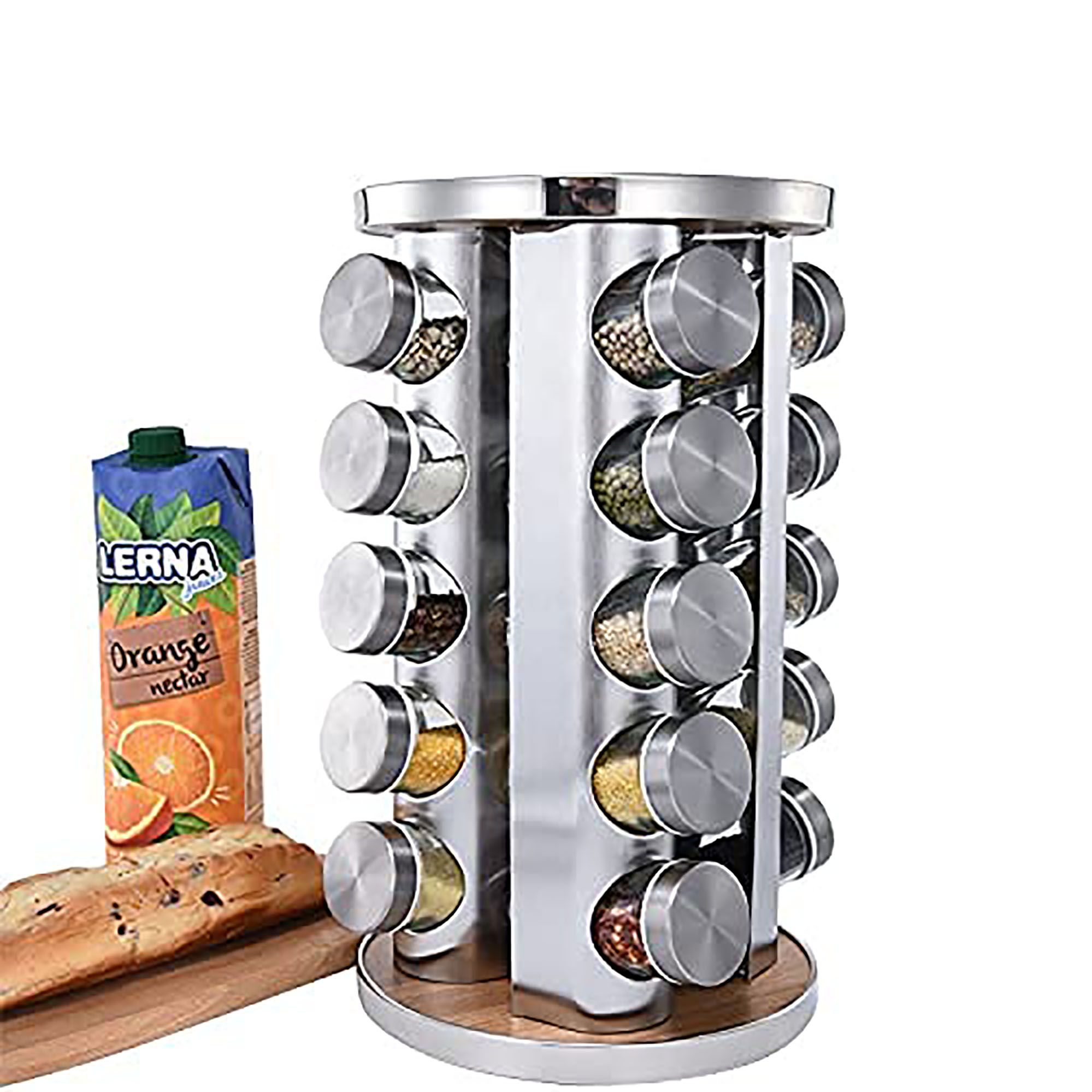 Set of 20 Spice Jars  Round Spice Rack   Seasoning Dried Herbs Storage Organization  Stainless Steel Rotating Countertop Spice Holder Shelf for Kitchen Cabinet Organizer