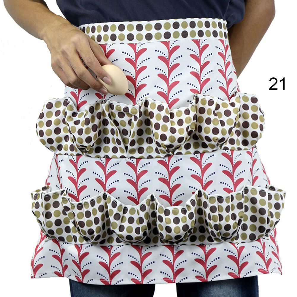 Kitchen Farm Bird Print Two-row Eggs Collecting Gathering Apron Pocket Holder
