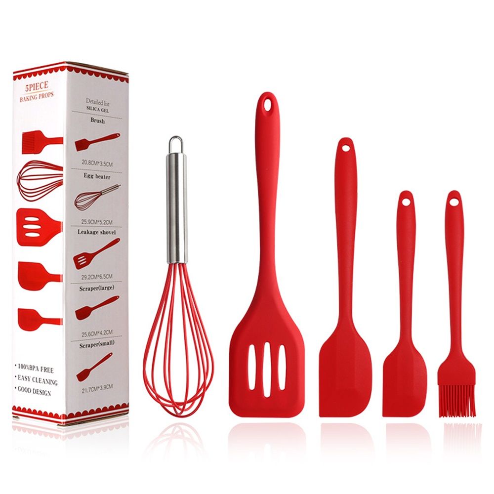 5pcs/set Silicone Kitchenware Heat Resistant Scratch Scraper Oil Brush Egg Beater Non-stick Kitchen Tools