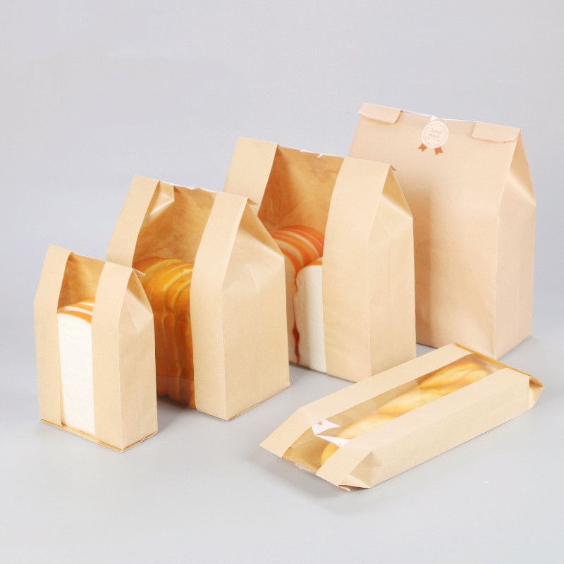 Panda Online 50PCS Kraft Paper Bag Avoid Oil Toast Baking Takeaway Front Window Bread Storage Bag Party Supplies Food Packaging Bags